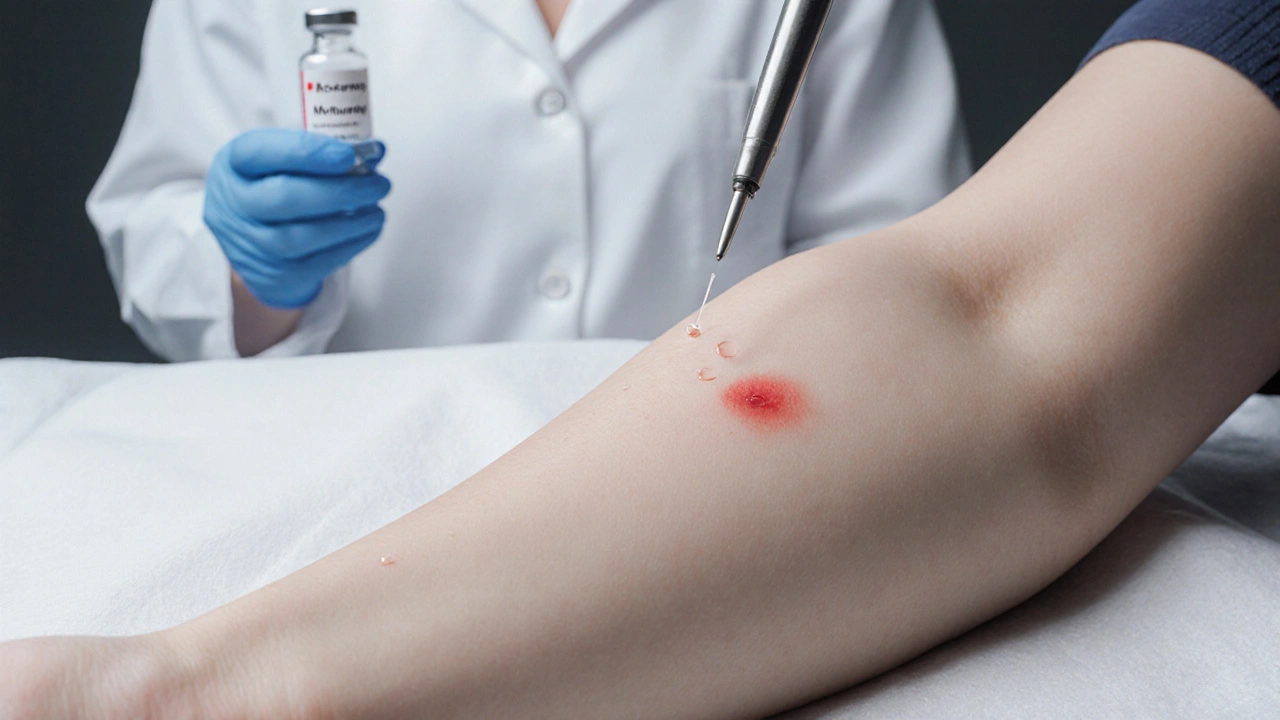 Skórny test alergiczny – nalot na przedramieniu po ukłuciu igłą.