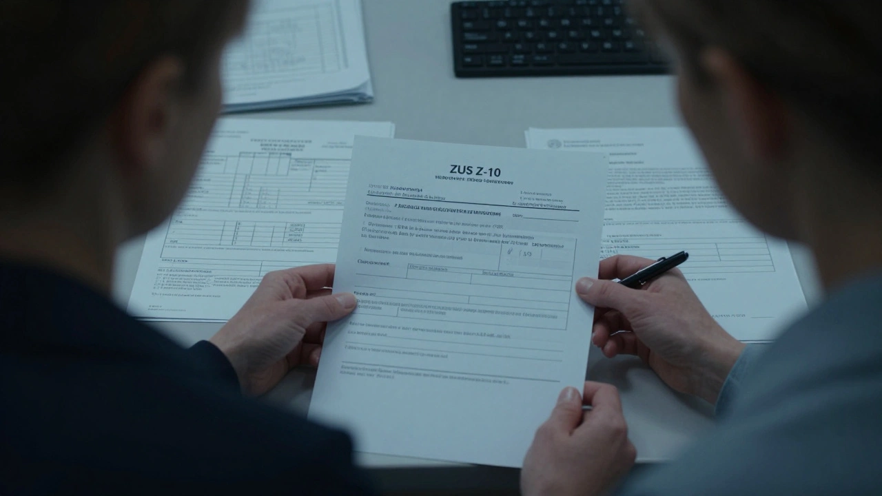 Kobieta składa wniosek o zwrot kosztów w biurze NFZ przy dokumentach potwierdzających brak terminu w przychodni.