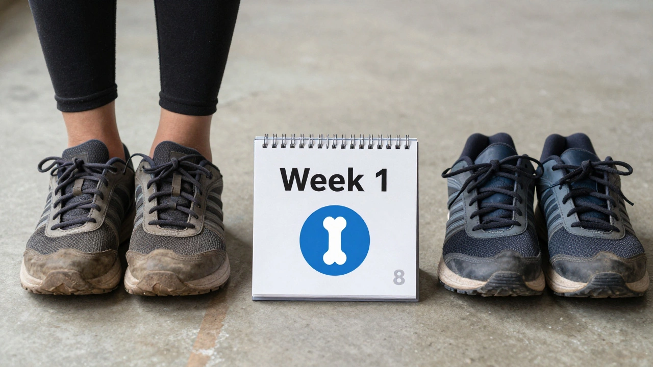 Para starych i nowych butów sportowych z kalendarzem regeneracji.